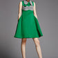Independent designer women's spring green-gray doll silhouette Fun big swing dress-Husa