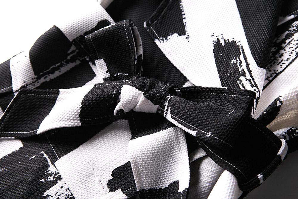 Designer black and white abstract women's coat large lapel long loose coat - Sefa