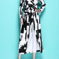Designer black and white abstract women's coat large lapel long loose coat - Sefa