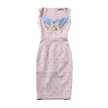 Le Palais vintage original elegant retro corset pink polka dot floral dress- Mona