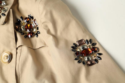 Classic autumn winter luxury limited edition handmade beaded khaki trench coat - Siaha Hearts