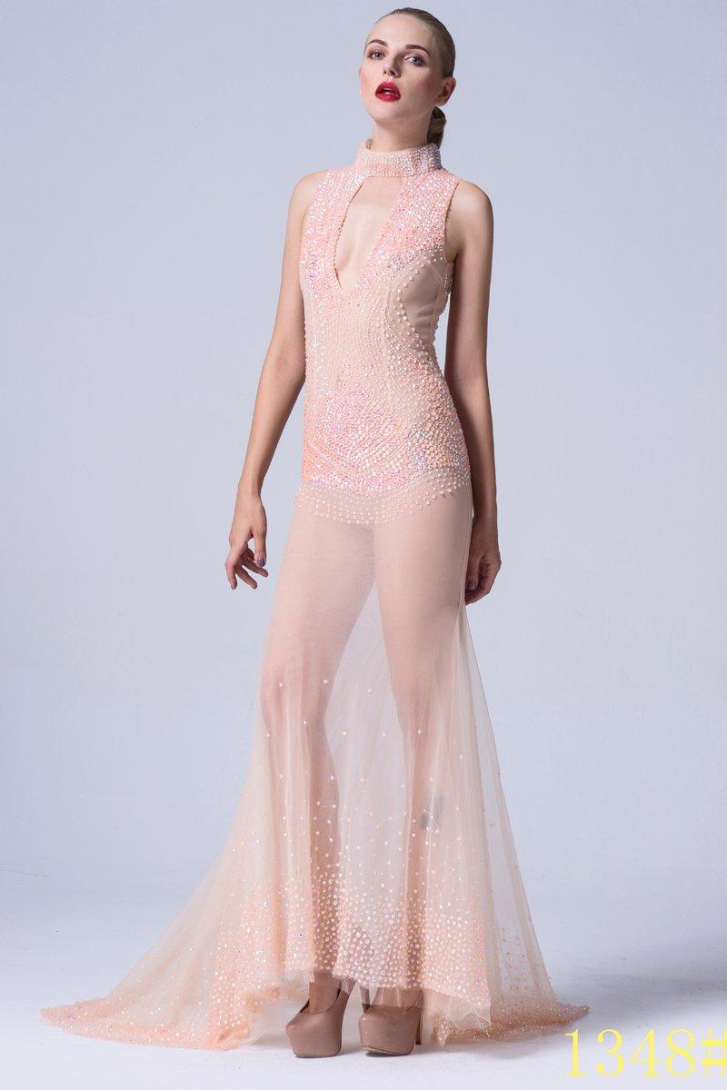 Deep V-neck sexy fashion tulle mesh fishtail slim fit beaded sequins s GOOD GIRL REBEL Deep V-neck sexy fashion tulle mesh fishtail slim fit beaded sequins s GOOD GIRL REBEL