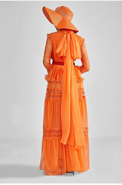 Limited edition long-sleeved elegant evening orange dress long dress gown - Mimi