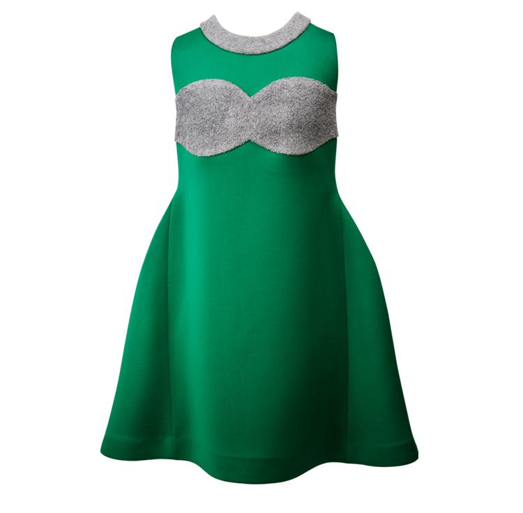 Independent designer women's spring green-gray doll silhouette Fun big swing dress-Husa