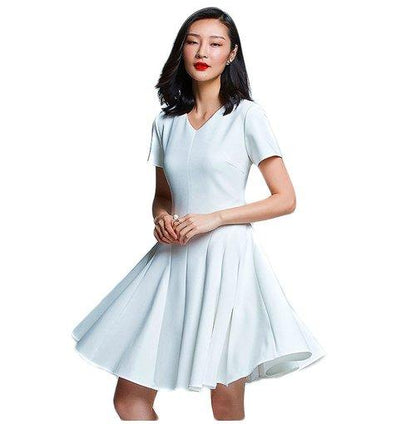 Side pleats white cocktail wedding party work dress