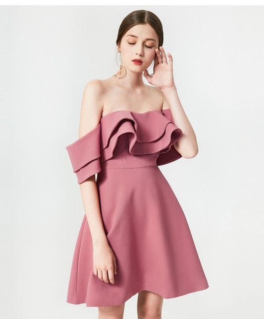 Sugar ruffled side dress off shoulder tube top bare shoulder dress - Nagiar