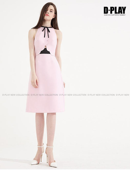 Cherry blossom sleeveless high waist pastel pink bridesmaids wedding guest dress- peita