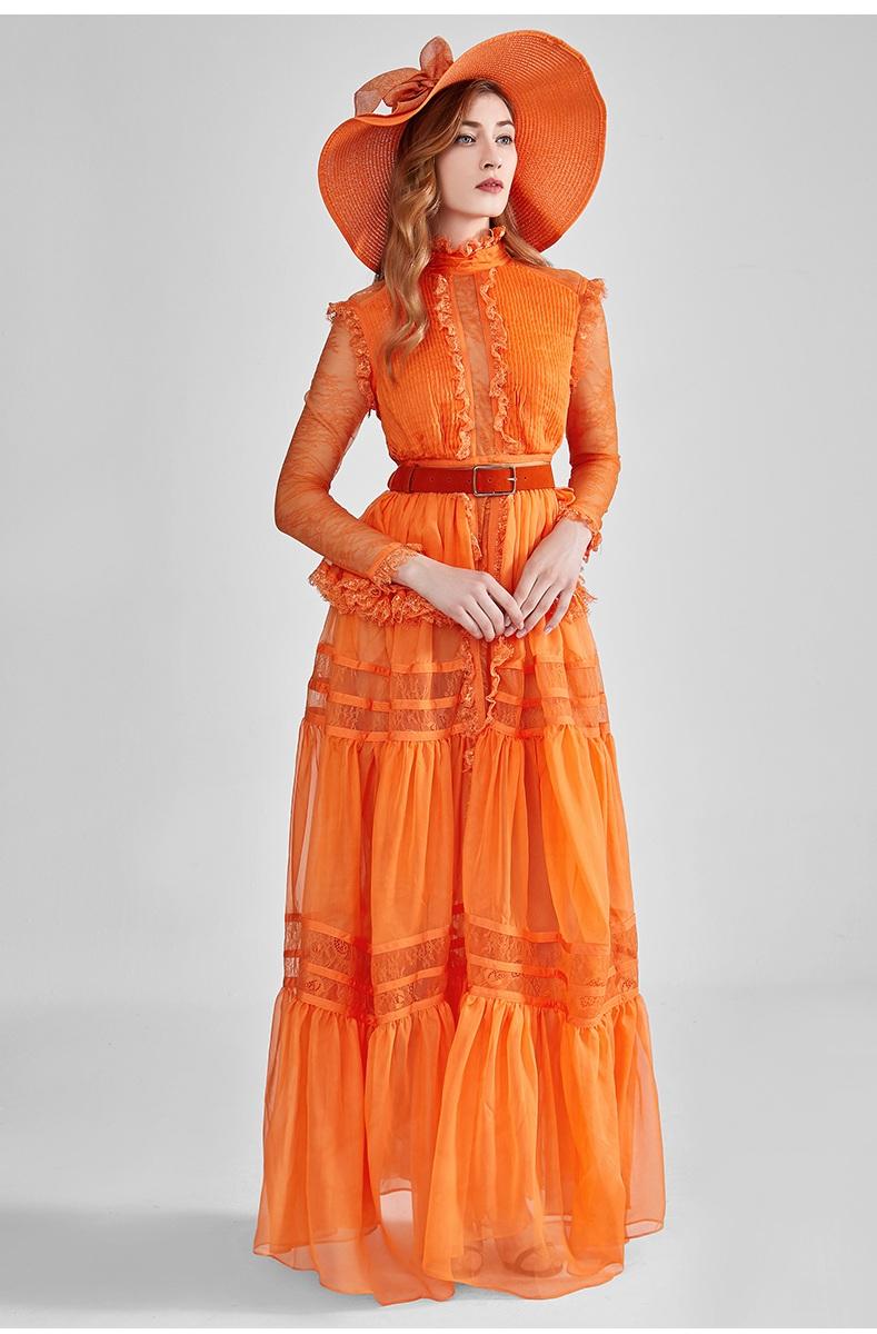 Limited edition long-sleeved elegant evening orange dress long dress gown - Mimi