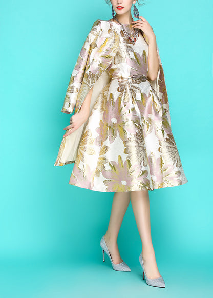 Luxurious jacquard embroidery retro autumn dress- Didi