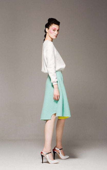 Yellow and mint color block woolen skirt- Laya