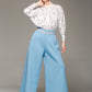 Designer autumn and winter double-sided pure wool light blue aura wide-leg pants- Gilaw
