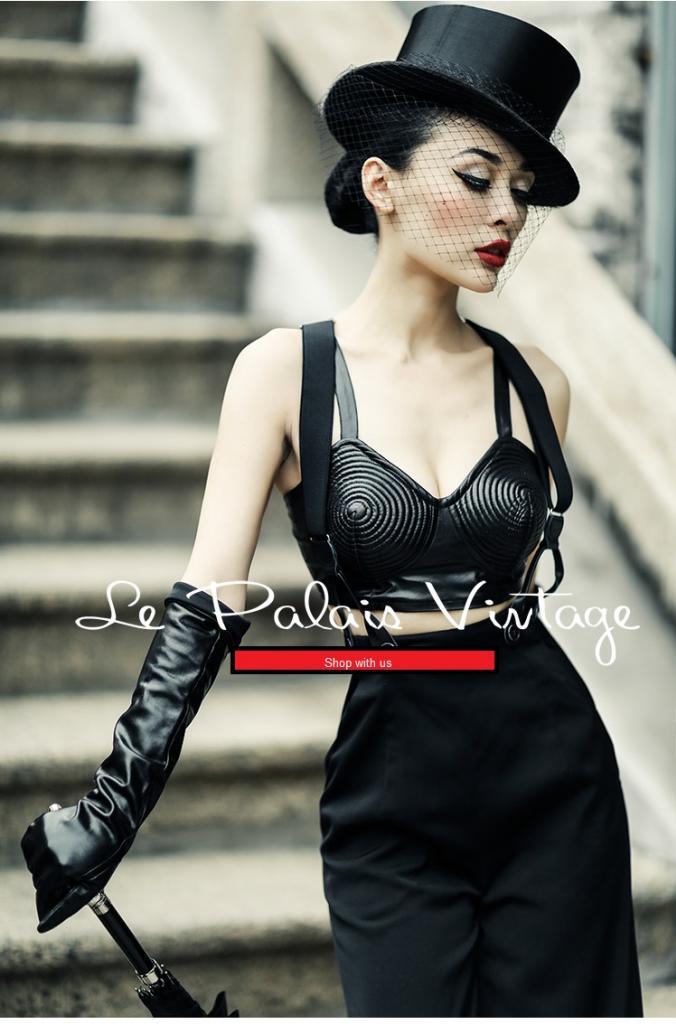 Le Palais vintage quilted leather short conical bra bustier- Tery