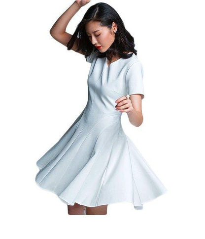 Side pleats white cocktail wedding party work dress
