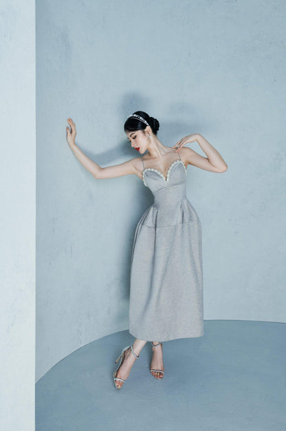 Midi Dress with Pearl embellished detail-Lulu
