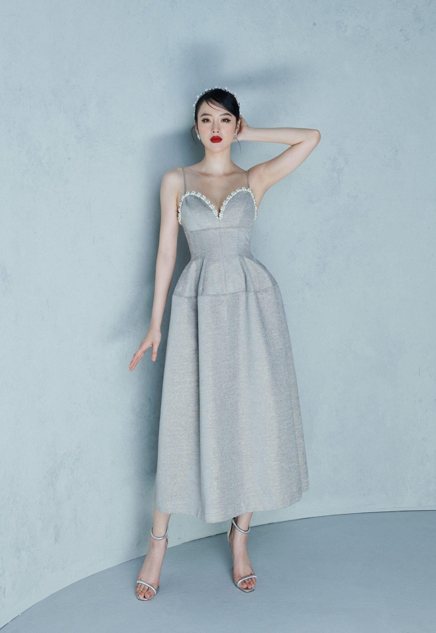 Midi Dress with Pearl embellished detail-Lulu