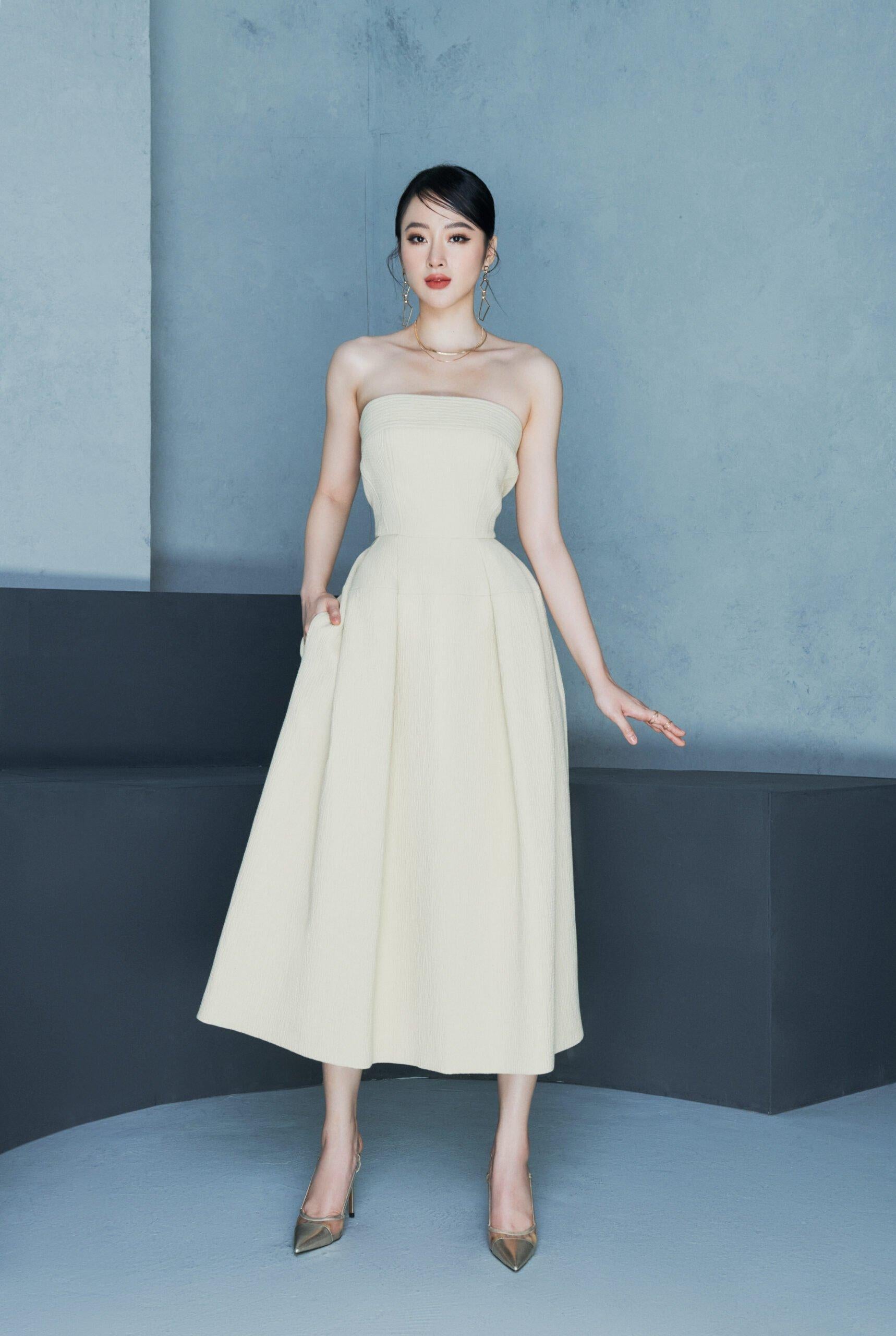 Cream strapless Midi Dress-Iris S / Cream