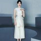 White waterdrop cutout midi skirt- Miil