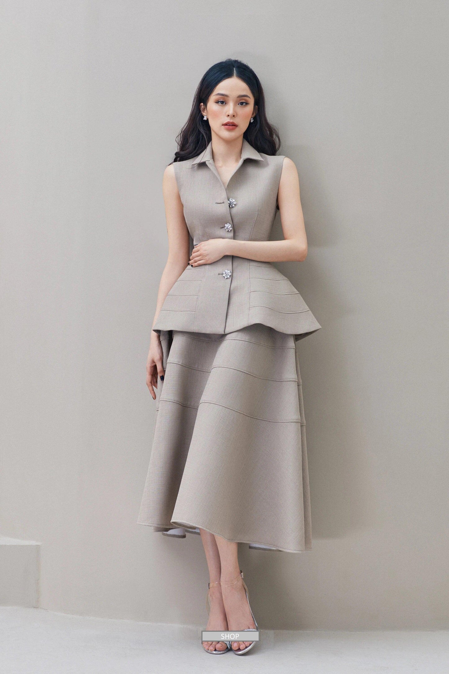 Tailored mink grey skirt top set - Patricia