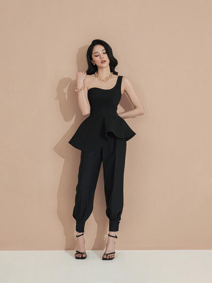 BLACK COCKTAIL BAGGY TROUSERS WITH ANKLE CUFF - MEPU