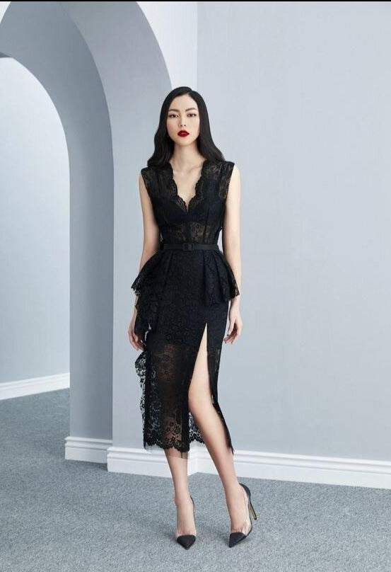 Satin and Lace Detailed Sleeve LBD main image 1