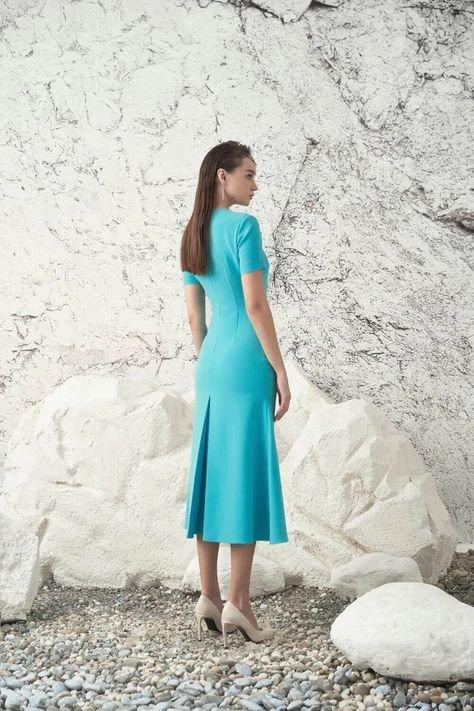 Short Sleeve Blue Mermaid Midi Dress- Kia L Short Sleeve Blue Mermaid Midi Dress- Kia L