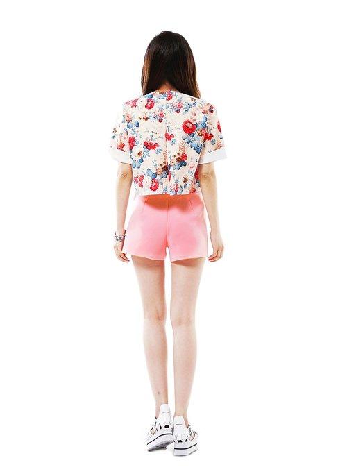 Limited edition one of a kind designer unique floral printed scuba neoprene beige blouse-Blusa