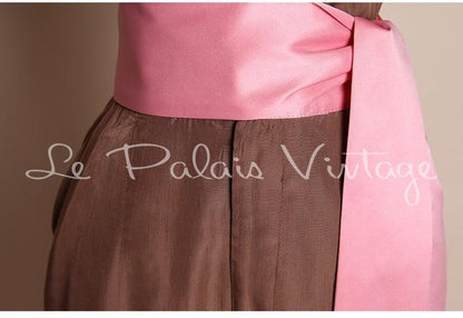 Vintage Retro pin up Silk Khaki brown Wide Leg pant Suit- Rela