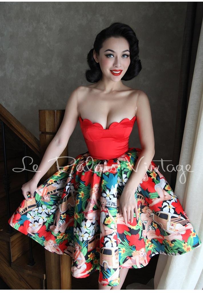 retro bustier dress Vintamour Women's Vintage Elegant Jacquard Bustier Dress,Ruffle Hem Cottage Core All White Summer Dress,Retro Picnic Holiday Vacation Festival Country Outfit
