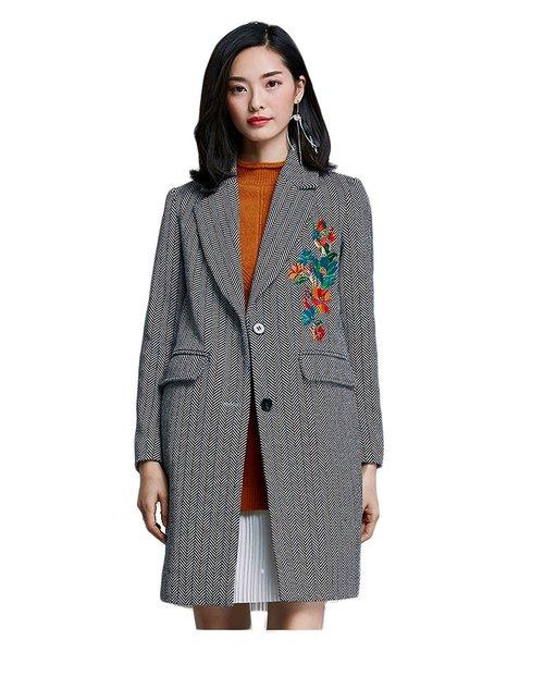 Limited edition designer unique embroidered herringbone fall winter long high fashion quality coat jacket-- Akiko