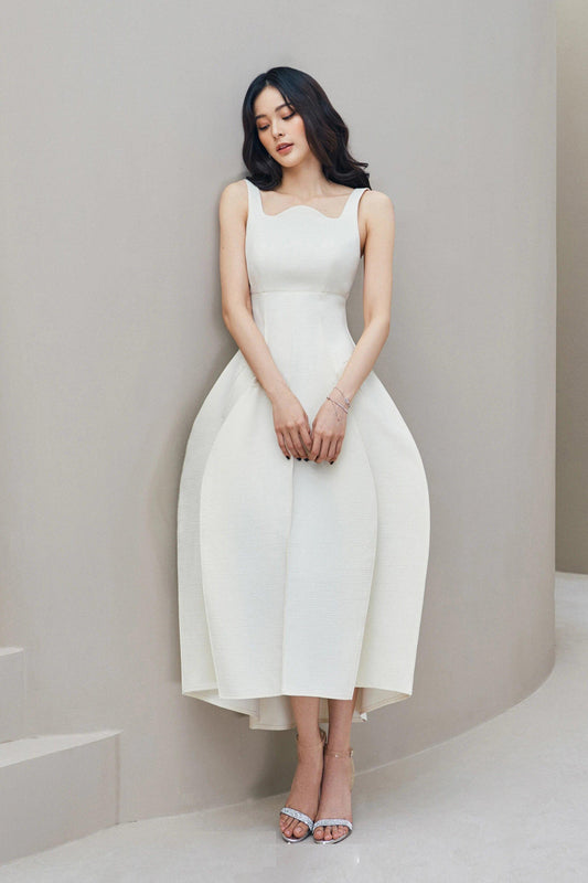 structured coocone thick sphagettit strap cocktail midi dress - Grace