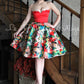 Vintage retro pinup 1950 strapless bustier full skirt floral dress- Dila