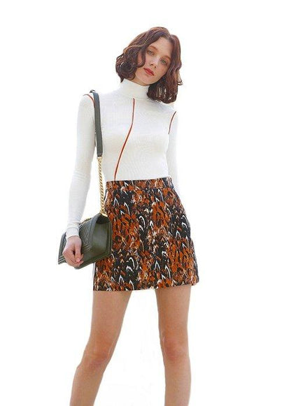 Limited edition hem brown animal paint print short skirt