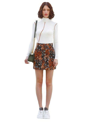 Limited edition hem brown animal paint print short skirt