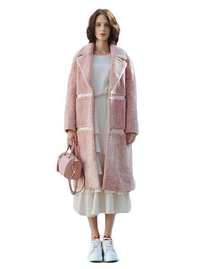 Limited edition dusty pink faux fur fall winter long high fashion coat jacket- Bai