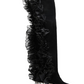 B-FEI original design tone elastic leg boots over the knee dark lace retro middle heel- Lami