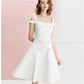 White double-row metal buckle off shoulder strap dress One-neck metal double-breasted strapless cocktail dress - Inovi